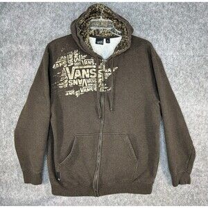 Vintage Vans Hoodie Men's XL Brown Skate Logo Full Zip Grunge Jacket Y2K